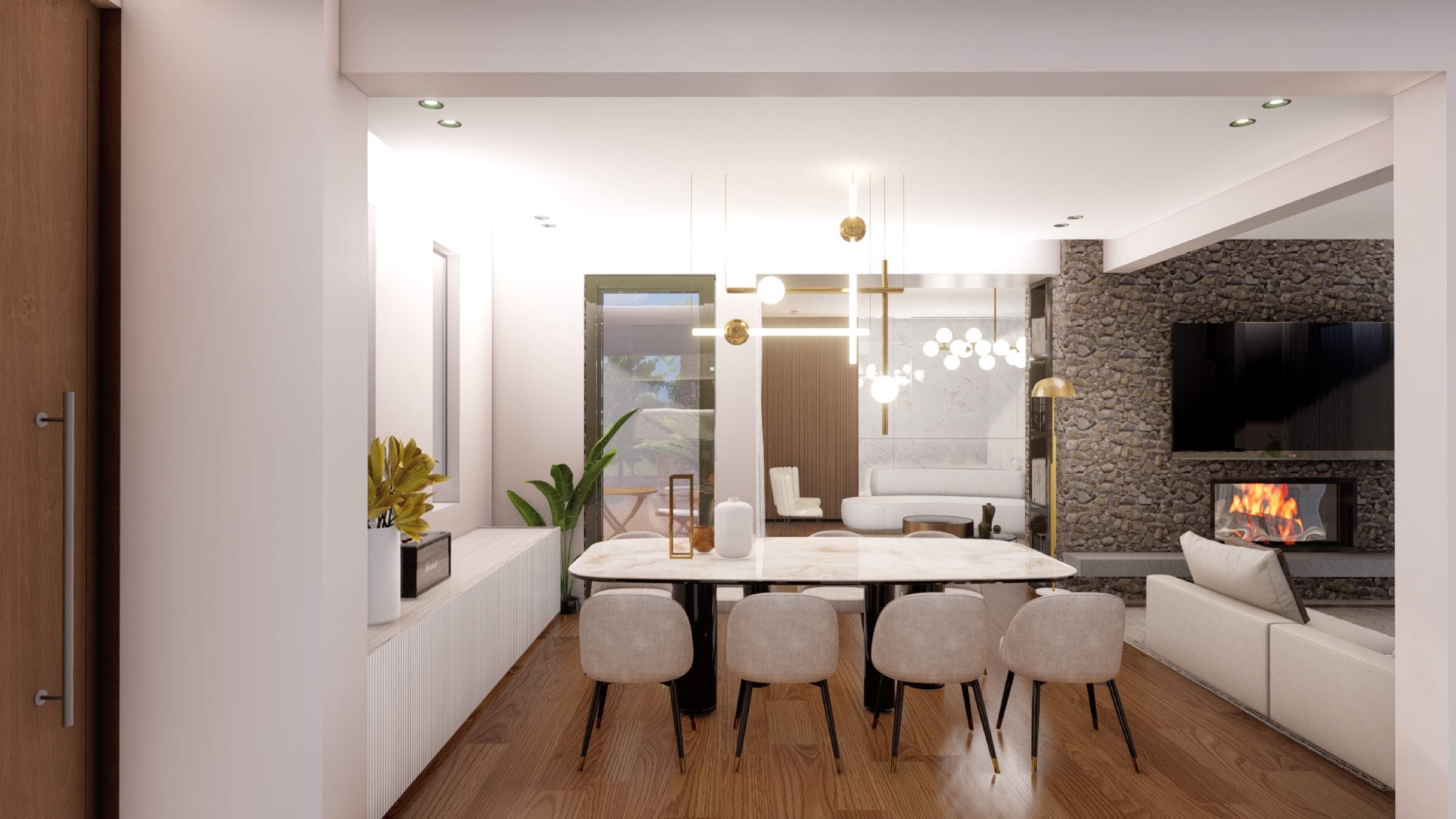 Architectural visual of the proposed living and dining room